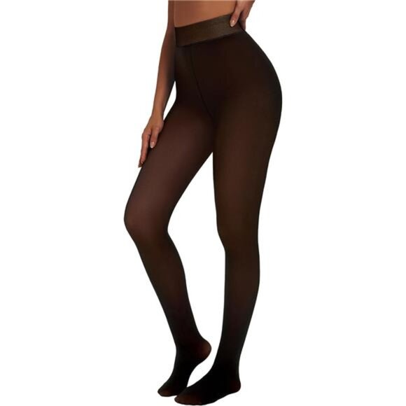Fleece Lined Tights Sheer Women Thermal Tights Fake Faux Translucent Warm - Picture 1 of 10